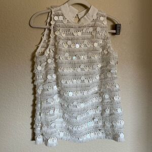 Boston Proper Fringe Sequin Two Piece Skirt Set‎ Sz 10 Cream